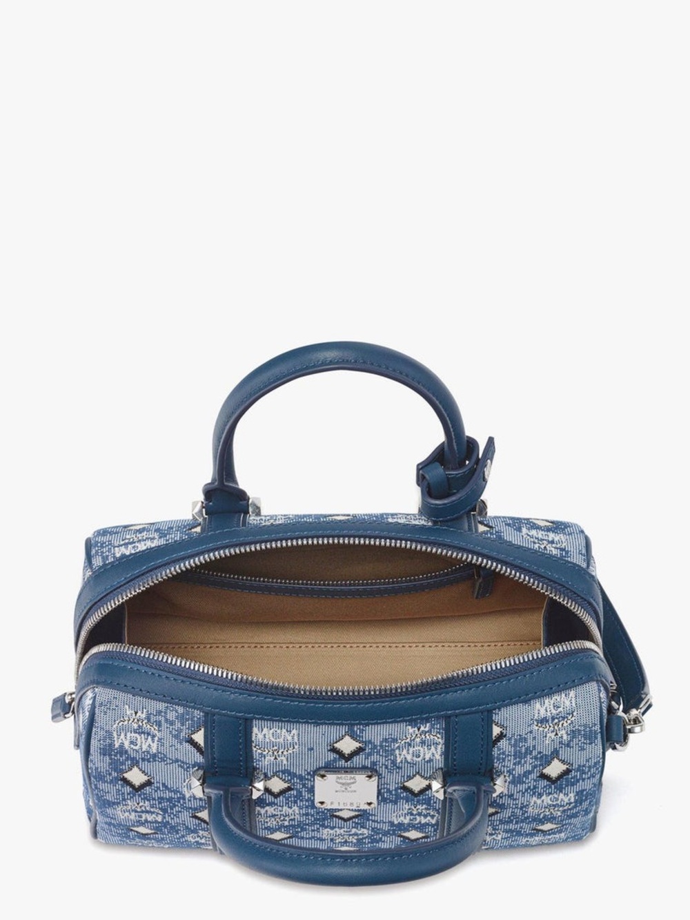 MCM Boston Bag Small Denim Visetos New - Picture 3 of 6
